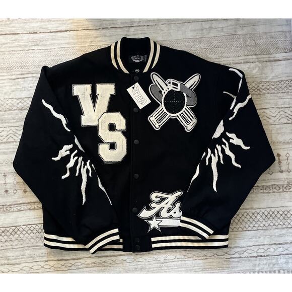 Vale Supply Varsity Jacket Black with Embroidered Patches Design Streetwear XXL - Picture 1 of 11